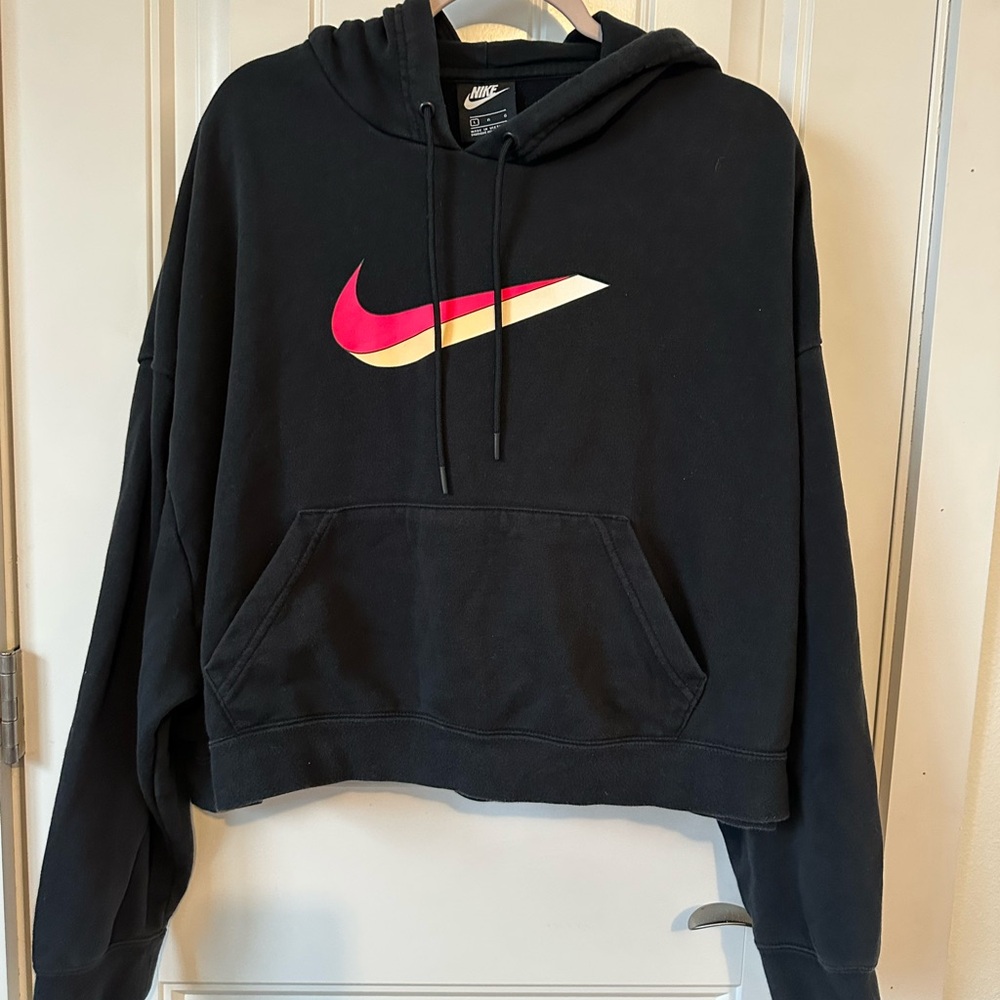 Nike Icon clash Black Hoodie with Red and Yellow Swoosh size Large cropped